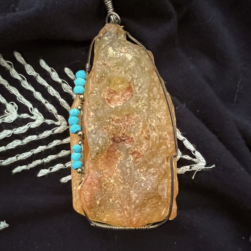 Amber in the Raw in Silver Wire 9 small turquoise beads! Can create ur own